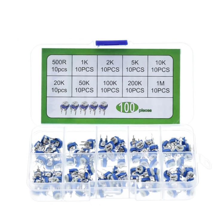 Kit de caixa de resistores ajustáveis 100pcs /conjunto, 100pcs /conjunto