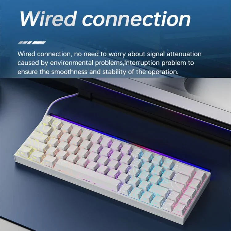 Teclado Mecânico com Eixo Magnético NACODEX NK68 Cor Deslumbrante Com Fios para Escritório e Jogos, 68 Teclas, Branco Normal, Branco com Contorno, Preto com Contorno
