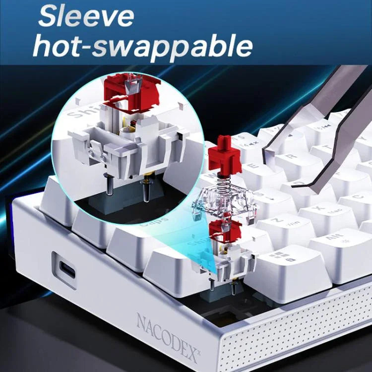 Teclado Mecânico com Eixo Magnético NACODEX NK68 Cor Deslumbrante Com Fios para Escritório e Jogos, 68 Teclas, Branco Normal, Branco com Contorno, Preto com Contorno