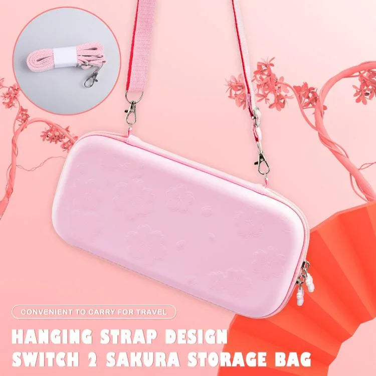 Bolsa de Ombro Portátil com Estampa Sakura para Nintendo Switch 2, Bolsa de Transporte Portátil