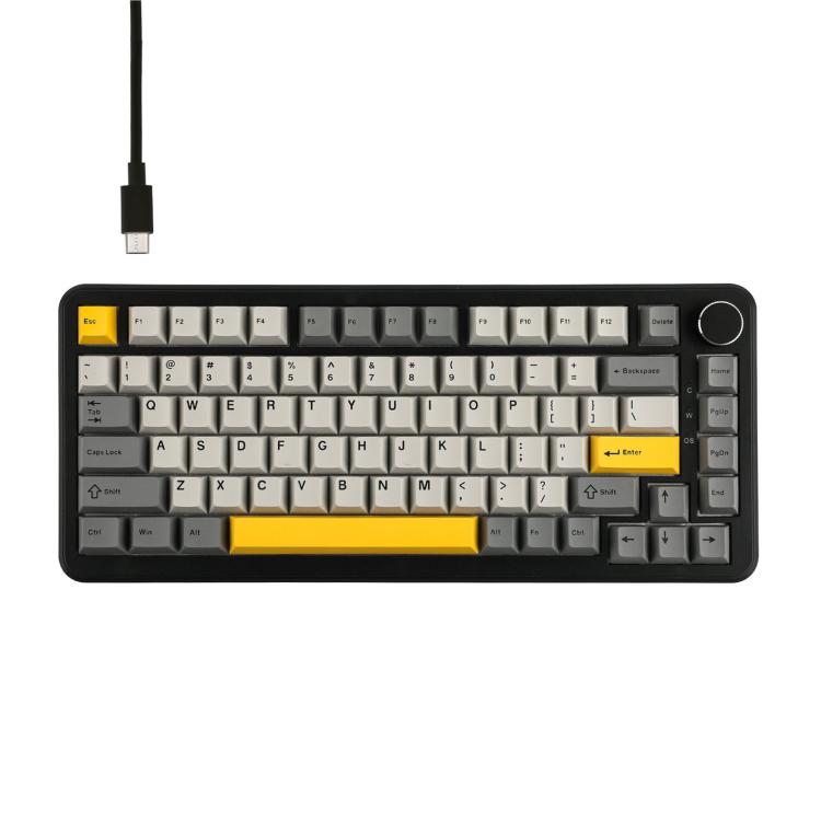 Teclado Mecânico Ajazz AK820 MAX 75 Teclas com Gaxeta Hot-swappable e Luz RGB, Eixo Ice Cream Tri-modo Preto Cinzento Amarelo, Eixo Magnético com Fios Preto Cinzento Amarelo, Eixo Magnético com Fios Gravado Lateral Gradiente Cinzento