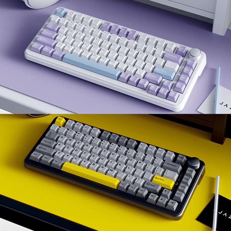Teclado Mecânico Ajazz AK820 MAX 75 Teclas com Gaxeta Hot-swappable e Luz RGB, Eixo Ice Cream Tri-modo Preto Cinzento Amarelo, Eixo Magnético com Fios Preto Cinzento Amarelo, Eixo Magnético com Fios Gravado Lateral Gradiente Cinzento