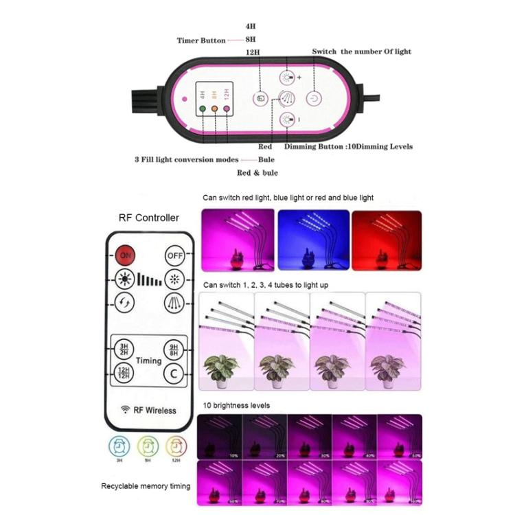 Luz de Crescimento para Plantas com Clip, Espectro Completo, com Controlo Remoto, 2 Cabeças, 3 Cabeças, 4 Cabeças