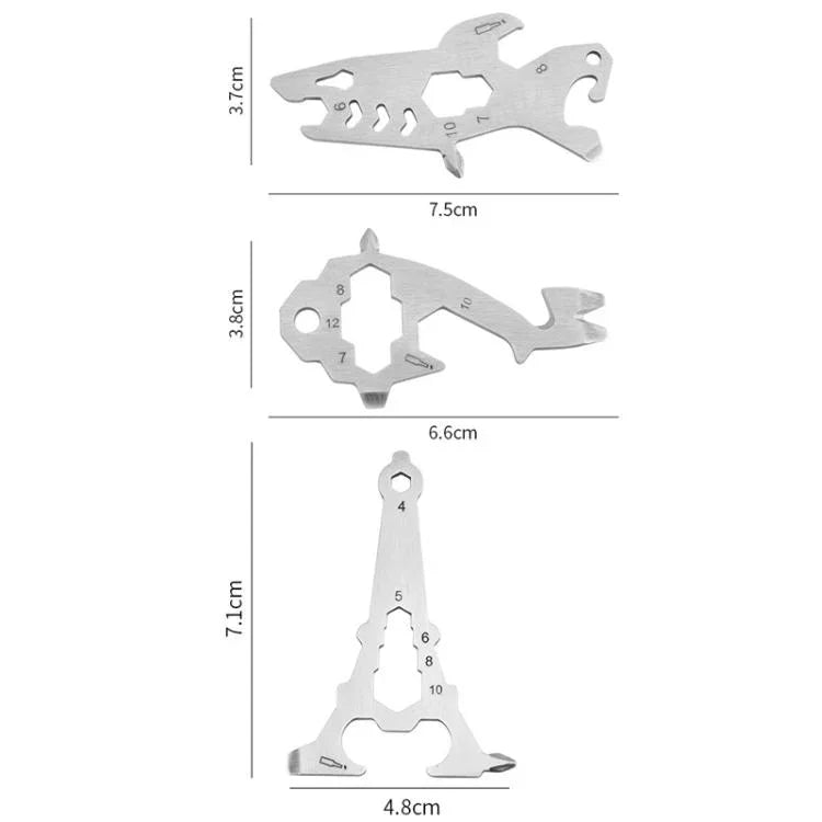 Outdoor Wrench Bottle Opener Screw Tool Stainless Steel Multi-Tool Card, Tower Shape, Shark Shape, Giraffe Shape
