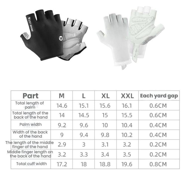 WEST BIKING Luvas de Ciclismo Respiráveis, Absorventes de Impactos, Antiderrapantes e Meio Dedo, M, L, XL, XXL