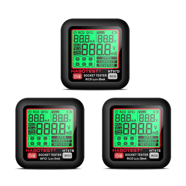 HABOTEST Tomada de Teste Elétrico Inteligente com Display Digital, HT97B Plugue US, HT97D Plugue EU, HT97E Plugue UK