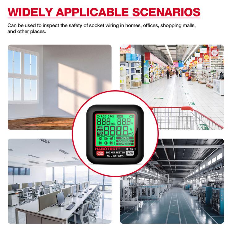 HABOTEST Tomada de Teste Elétrico Inteligente com Display Digital, HT97B Plugue US, HT97D Plugue EU, HT97E Plugue UK