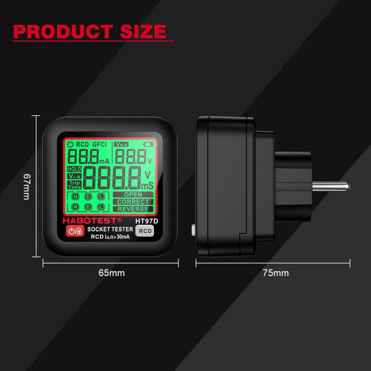 HABOTEST Tomada de Teste Elétrico Inteligente com Display Digital, HT97B Plugue US, HT97D Plugue EU, HT97E Plugue UK