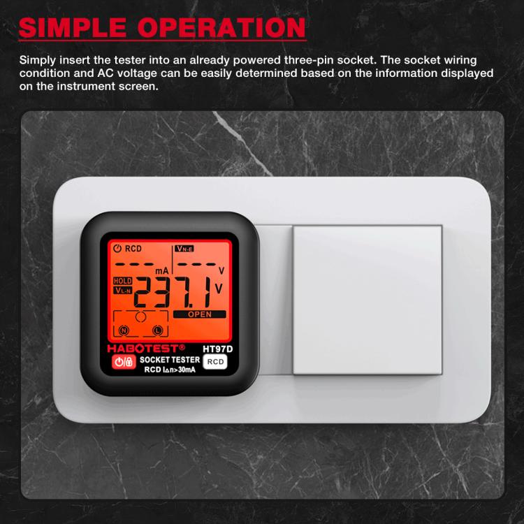 HABOTEST Tomada de Teste Elétrico Inteligente com Display Digital, HT97B Plugue US, HT97D Plugue EU, HT97E Plugue UK