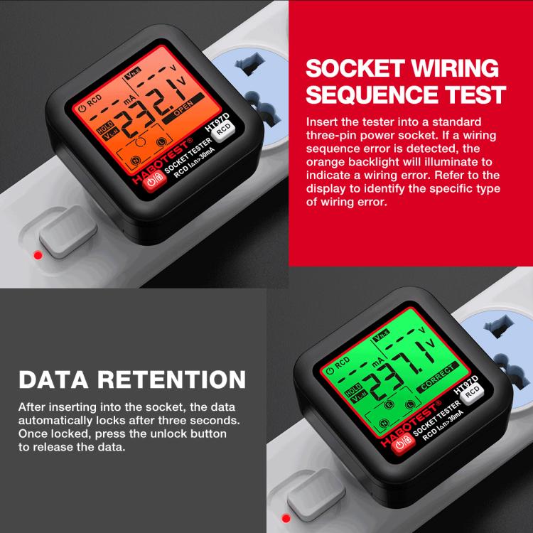 HABOTEST Tomada de Teste Elétrico Inteligente com Display Digital, HT97B Plugue US, HT97D Plugue EU, HT97E Plugue UK