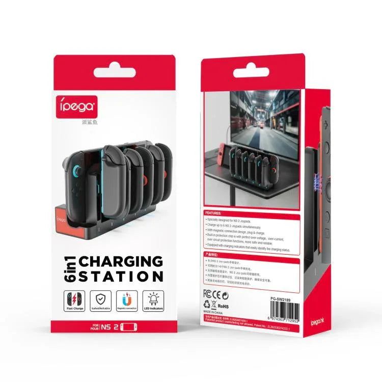 Estação de Carregamento 6 em 1 ipega para Controladores Joy-Con do Nintendo Switch 2, Dock de Carregamento, PG-SW2189