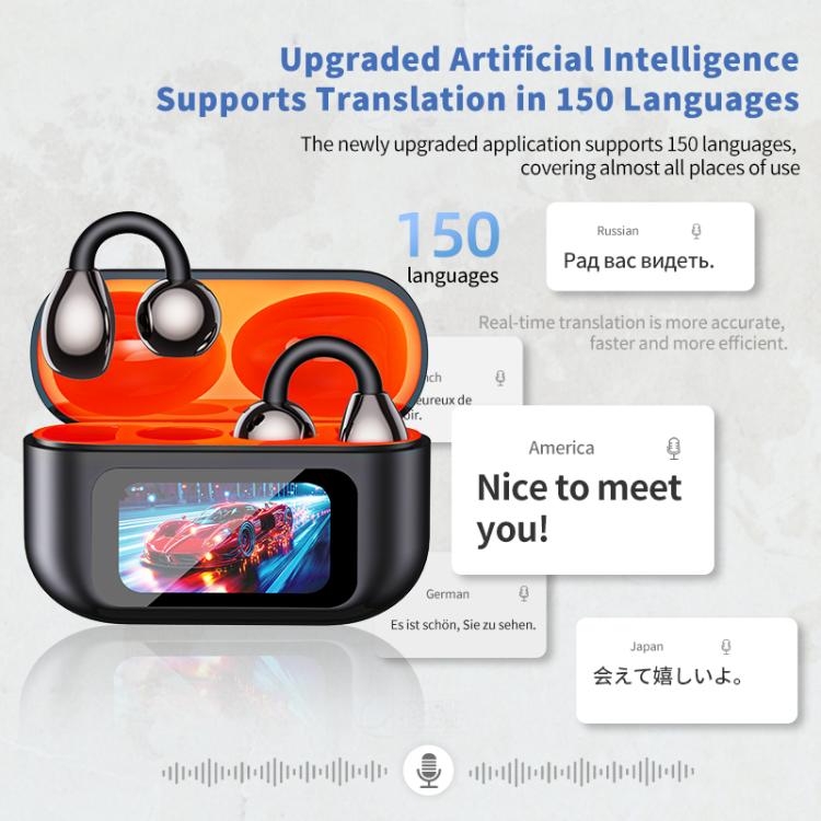 Auriculares Bluetooth Tradutor Inteligente AI com 150 Línguas e Compartimento de Carregamento com Ecrã a Cores