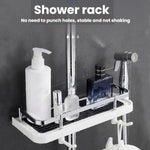 Prateleira para Varão de Duche Elevada, Bandeja Multifuncional para Duche, Suporte de Armazenamento para Casa de Banho, Buraco Circular Branco, Buraco Quadrado Branco, Buraco Circular Preto, Buraco Quadrado Preto
