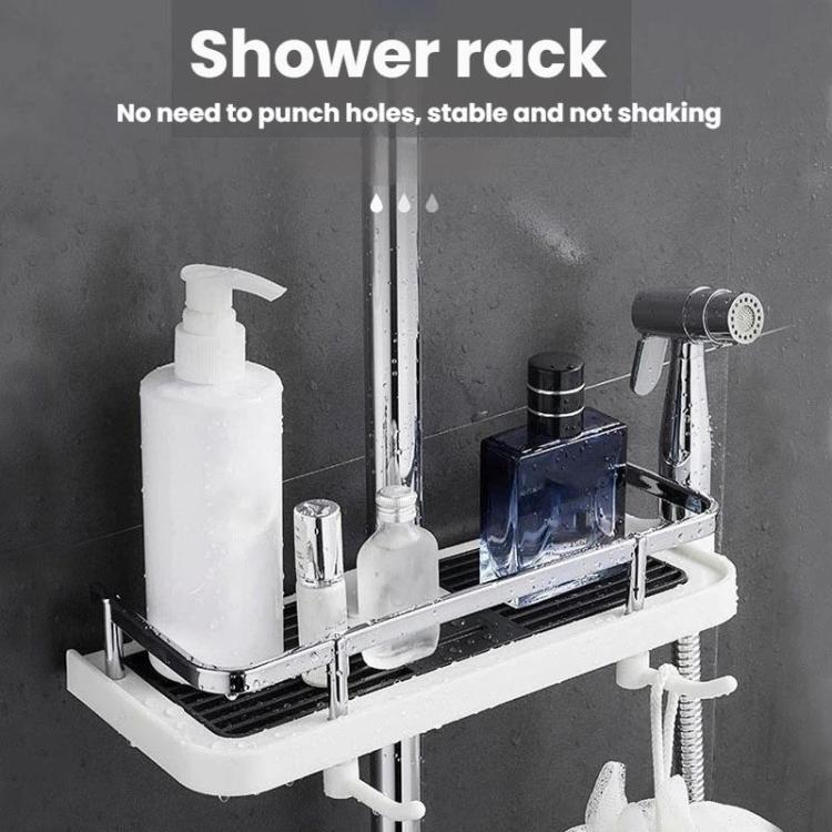 Prateleira para Varão de Duche Elevada, Bandeja Multifuncional para Duche, Suporte de Armazenamento para Casa de Banho, Buraco Circular Branco, Buraco Quadrado Branco, Buraco Circular Preto, Buraco Quadrado Preto