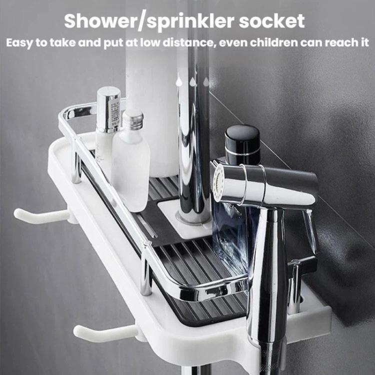 Prateleira para Varão de Duche Elevada, Bandeja Multifuncional para Duche, Suporte de Armazenamento para Casa de Banho, Buraco Circular Branco, Buraco Quadrado Branco, Buraco Circular Preto, Buraco Quadrado Preto