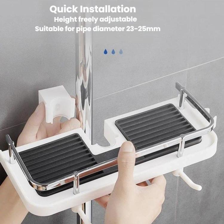 Prateleira para Varão de Duche Elevada, Bandeja Multifuncional para Duche, Suporte de Armazenamento para Casa de Banho, Buraco Circular Branco, Buraco Quadrado Branco, Buraco Circular Preto, Buraco Quadrado Preto