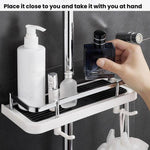 Prateleira para Varão de Duche Elevada, Bandeja Multifuncional para Duche, Suporte de Armazenamento para Casa de Banho, Buraco Circular Branco, Buraco Quadrado Branco, Buraco Circular Preto, Buraco Quadrado Preto