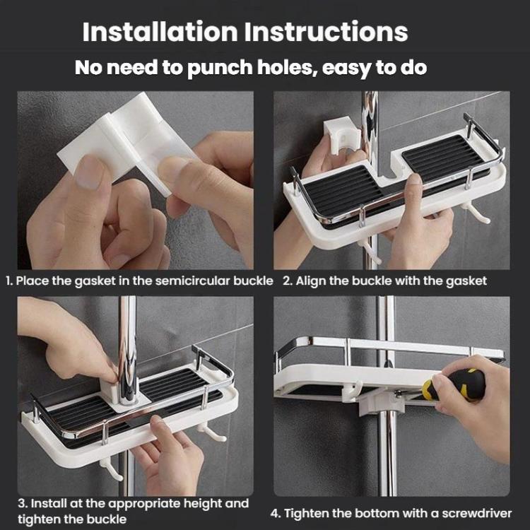 Prateleira para Varão de Duche Elevada, Bandeja Multifuncional para Duche, Suporte de Armazenamento para Casa de Banho, Buraco Circular Branco, Buraco Quadrado Branco, Buraco Circular Preto, Buraco Quadrado Preto