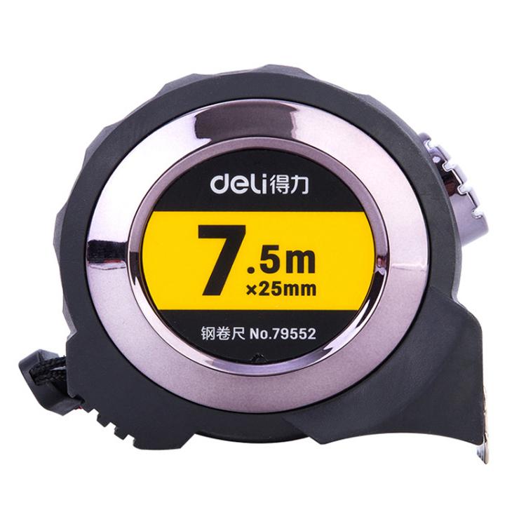 Fita métrica de aço auto-bloqueante com régua de medição coberta de TPR, Deli 79550 3m x 16mm, Deli 79551 5m x 19mm, Deli 79552 7,5m x 25mm, Deli 79553 10m x 25mm