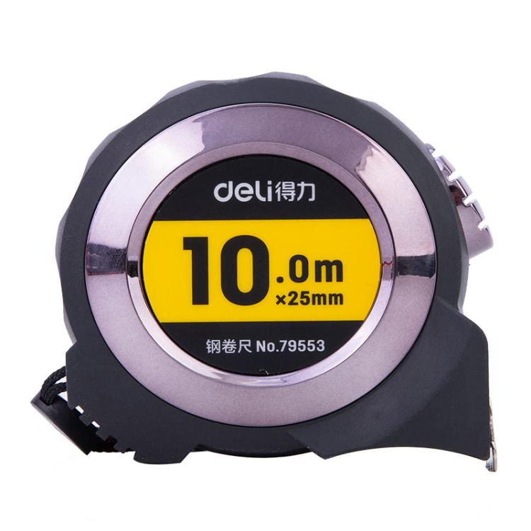 Fita métrica de aço auto-bloqueante com régua de medição coberta de TPR, Deli 79550 3m x 16mm, Deli 79551 5m x 19mm, Deli 79552 7,5m x 25mm, Deli 79553 10m x 25mm