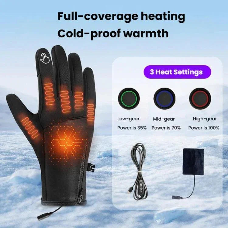 Luvas Elétricas Aquecidas para Homens e Mulheres com 3 Níveis de Calor, Luvas Térmicas de Inverno à Prova de Frio e Vento para Passeios ao Ar Livre, Esqui e Caminhadas, Tamanho Único