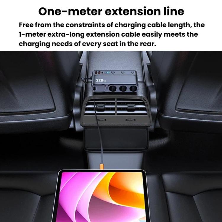228W Car Cigarette Lighter Retractable Cable 3 In 1 Fast-Charging Car Charger With Independent Switches, C35L