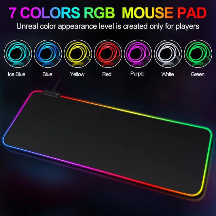 Tapete para Rato e Teclado com LED Micro-USB Iluminado Luzes RGB Coloridas Borda Reforçada Tapete Grosso para Mesa de Rato, 250x350x3mm, 250x350x4mm, 300x800x3mm, 300x800x4mm, 400x900x3mm, 400x900x4mm