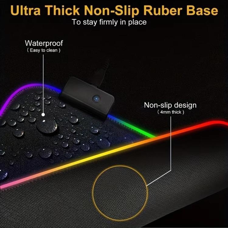 Tapete para Rato e Teclado com LED Micro-USB Iluminado Luzes RGB Coloridas Borda Reforçada Tapete Grosso para Mesa de Rato, 250x350x3mm, 250x350x4mm, 300x800x3mm, 300x800x4mm, 400x900x3mm, 400x900x4mm