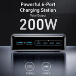 Prime Carregador de Secretária de Nitreto de Gálio 200W 4 Tipo-C+2 USB 6 Portas, Ficha EUA, A2683