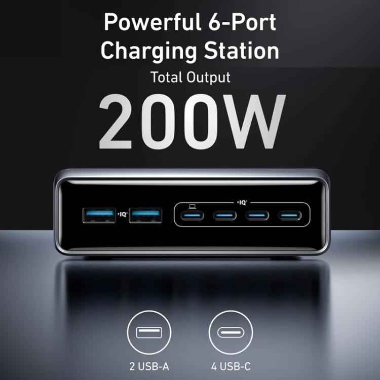 Prime Carregador de Secretária de Nitreto de Gálio 200W 4 Tipo-C+2 USB 6 Portas, Ficha EUA, A2683