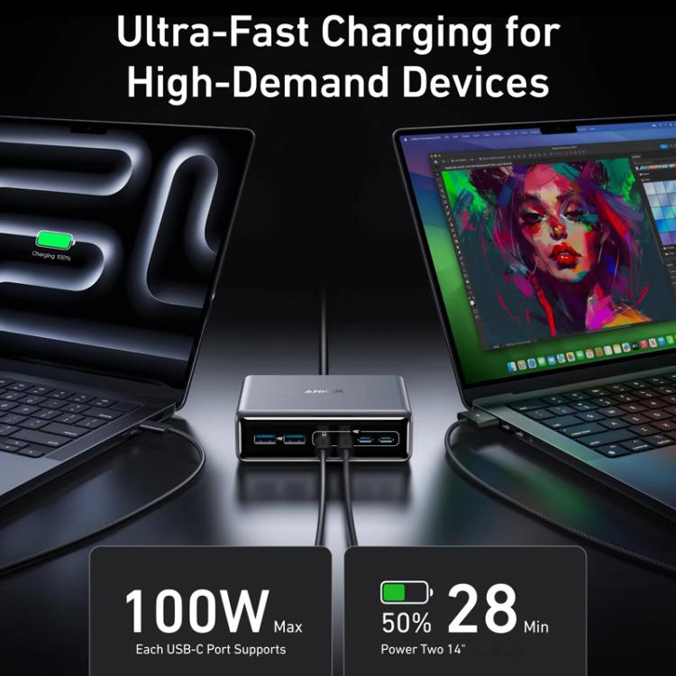 Prime Carregador de Secretária de Nitreto de Gálio 200W 4 Tipo-C+2 USB 6 Portas, Ficha EUA, A2683