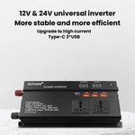 XUYUAN 12V / 24V To 220V Car Power Inverter LED Display Power Converter, 600W, 1200W, 2000W