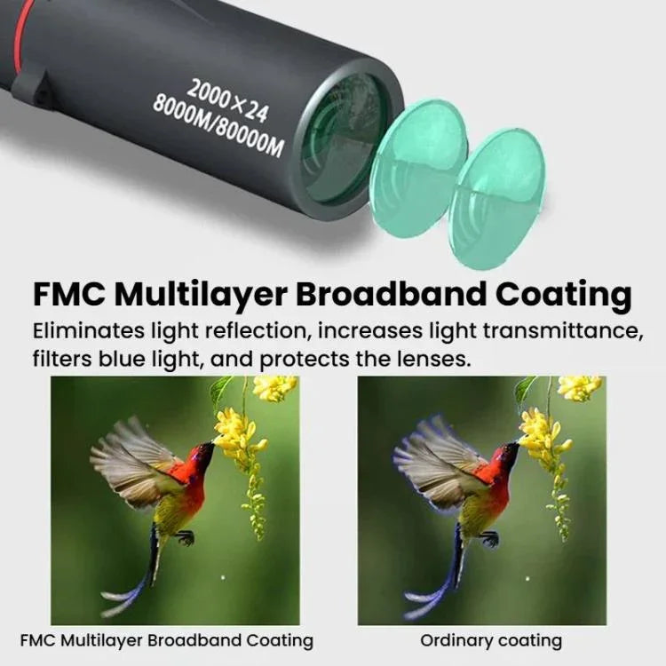 Monóculo Portátil 8x HD para Exterior com Visão Noturna em Baixa Luminosidade, Simples, com Suporte para Telemóvel, com Suporte para Telemóvel e Tripé