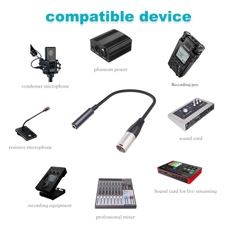 Cabo Adaptador de Áudio 6.35mm Fêmea para XLR Macho e 1/4 polegadas TRS, 6.35mm Fêmea para XLR Macho