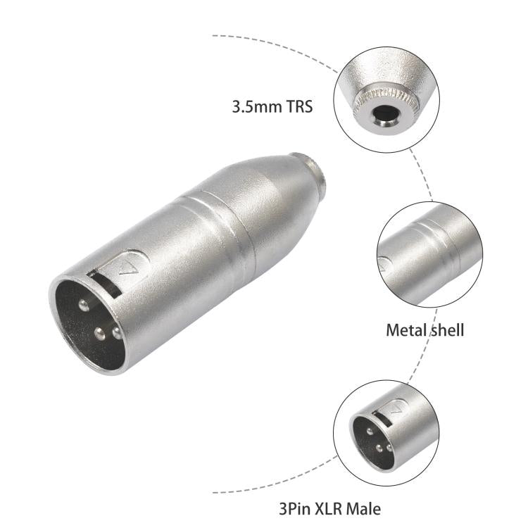 Adaptador de Áudio com Caixa Metálica 3.5mm Fêmea 1/8 TRS para Carnott Macho XLR Macho