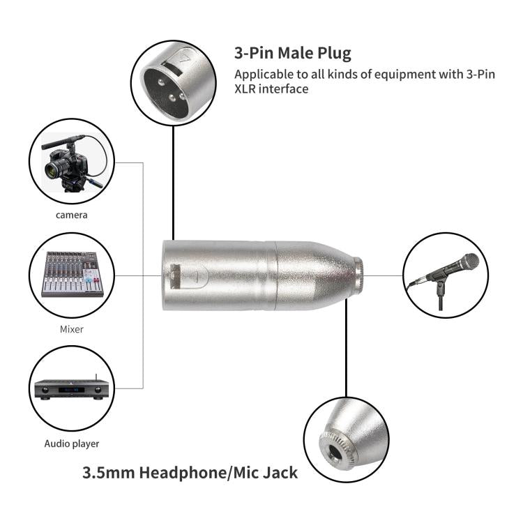 Adaptador de Áudio com Caixa Metálica 3.5mm Fêmea 1/8 TRS para Carnott Macho XLR Macho
