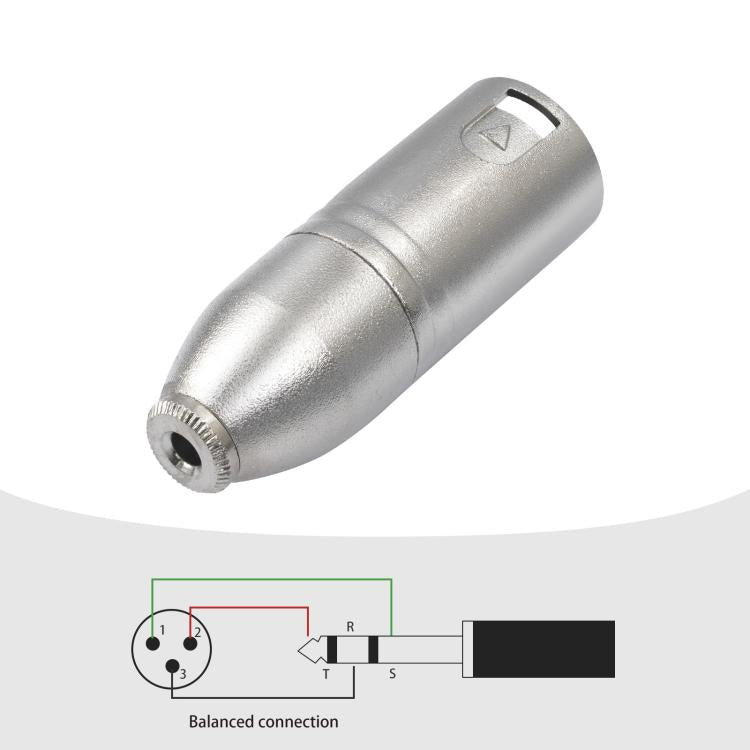 Adaptador de Áudio com Caixa Metálica 3.5mm Fêmea 1/8 TRS para Carnott Macho XLR Macho