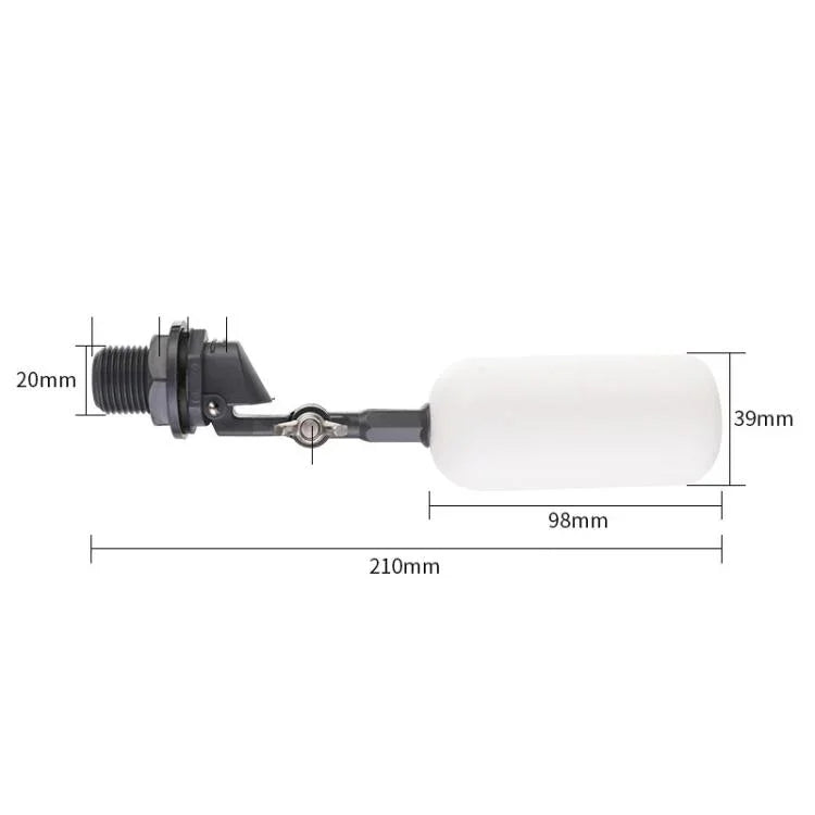 Válvula flutuante mini de plástico para aquários/humidificadores/pequenos tanques de água, 1/2 polegada/20mm preto, 1/2 polegada/20mm cinzento, 1/2 polegada/20mm com bloqueio ajustável, 3/4 polegada/25mm preto, 3/4 polegada/25mm cinzento