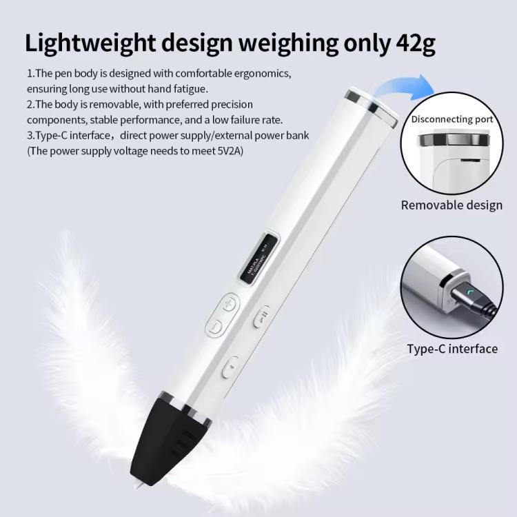 Kit de Caneta de Impressão 3D com Corpo Destacável, Ecrã OLED HD e Controlo Preciso de Temperatura – Ajustável em 3 Velocidades, Sem Ficha, Ficha US, Ficha EU