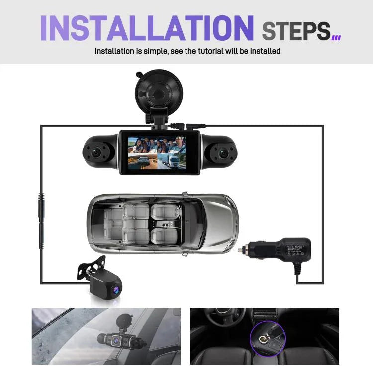 Câmara DVR de Carro 2K de 3 Polegadas com WiFi, Gravação Quádrupla, Gravador de Carro HD com Sensor de Gravidade 1080P, L5942