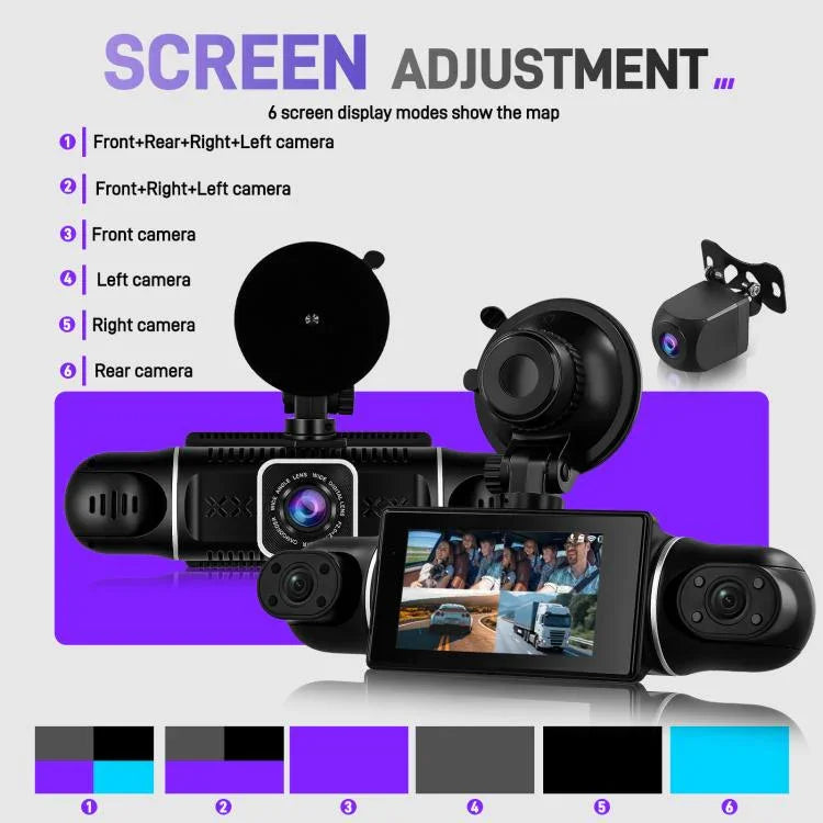 Câmara DVR de Carro 2K de 3 Polegadas com WiFi, Gravação Quádrupla, Gravador de Carro HD com Sensor de Gravidade 1080P, L5942