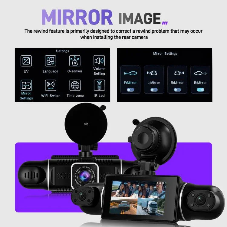 Câmara DVR de Carro 2K de 3 Polegadas com WiFi, Gravação Quádrupla, Gravador de Carro HD com Sensor de Gravidade 1080P, L5942