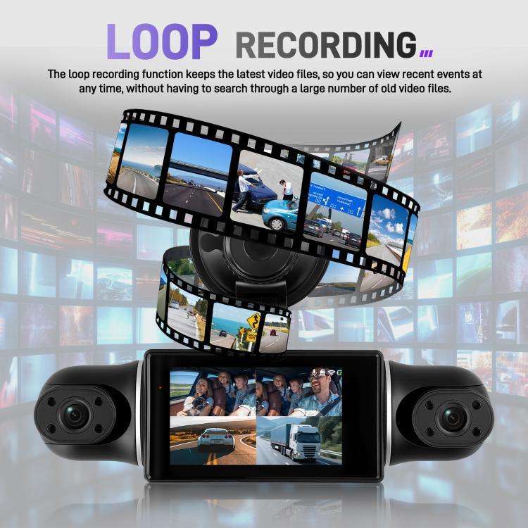 Câmara DVR de Carro 2K de 3 Polegadas com WiFi, Gravação Quádrupla, Gravador de Carro HD com Sensor de Gravidade 1080P, L5942