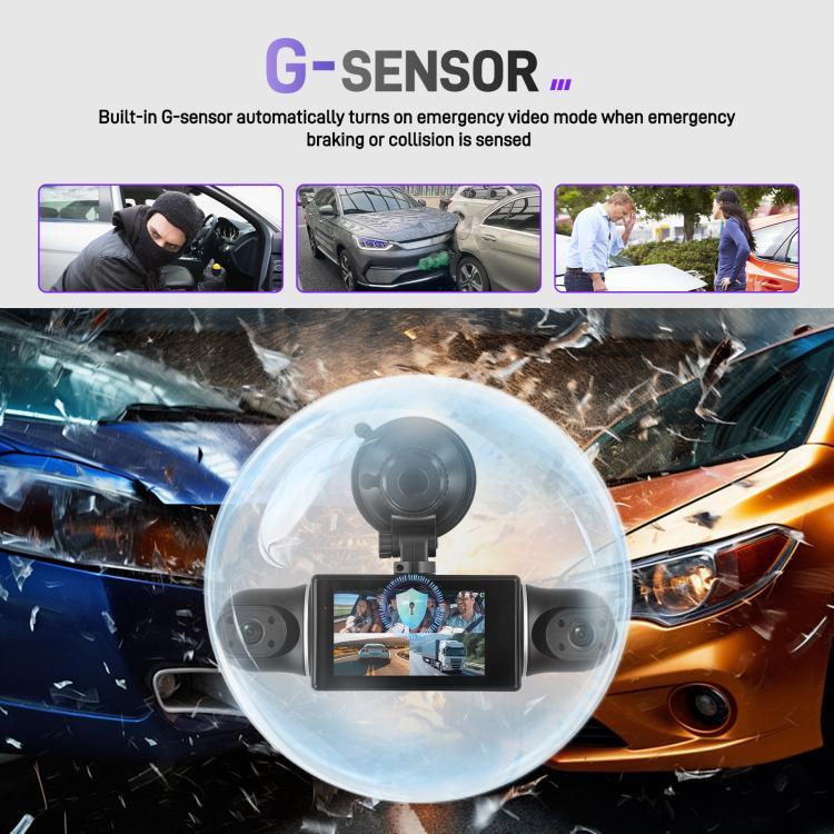 Câmara DVR de Carro 2K de 3 Polegadas com WiFi, Gravação Quádrupla, Gravador de Carro HD com Sensor de Gravidade 1080P, L5942