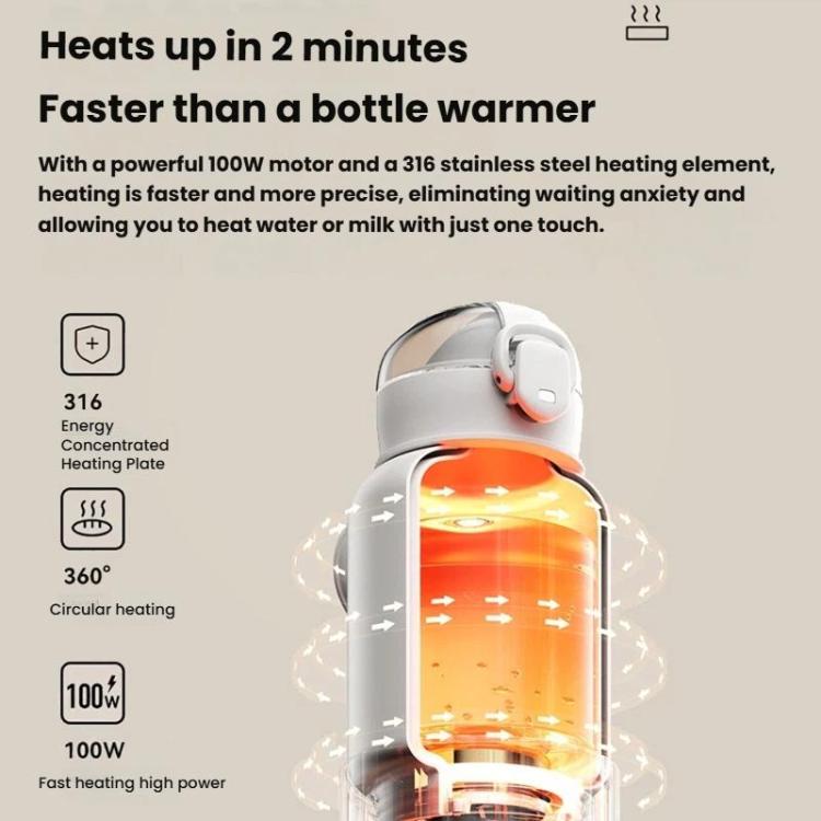 Portable Baby Bottle Warmer 15000mAh Wireless Smart Heating Cup with Adjustable Temp & Constant 48H Warm, IPX6 Waterproof, Glass White, Glass Green, Stainless White, Stainless Green