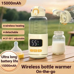 Aquecedor Portátil Sem Fios para Biberão de Bebé 450ml 15000mAh, Copo de Aquecimento Recarregável 37-55 graus, Aço Inoxidável, Vidro