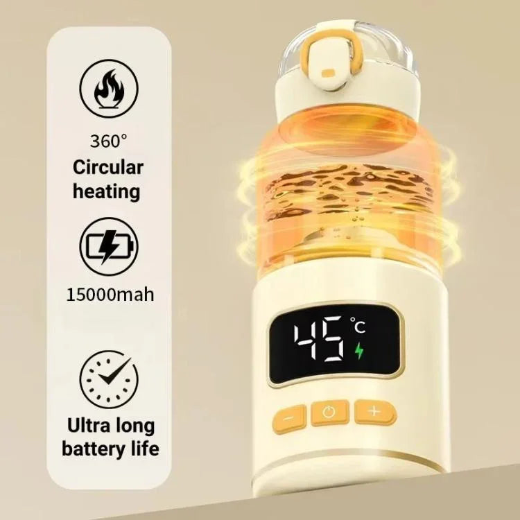 Aquecedor Portátil Sem Fios para Biberão de Bebé 450ml 15000mAh, Copo de Aquecimento Recarregável 37-55 graus, Aço Inoxidável, Vidro