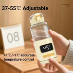 Aquecedor Portátil Sem Fios para Biberão de Bebé 450ml 15000mAh, Copo de Aquecimento Recarregável 37-55 graus, Aço Inoxidável, Vidro