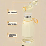 Aquecedor Portátil Sem Fios para Biberão de Bebé 450ml 15000mAh, Copo de Aquecimento Recarregável 37-55 graus, Aço Inoxidável, Vidro