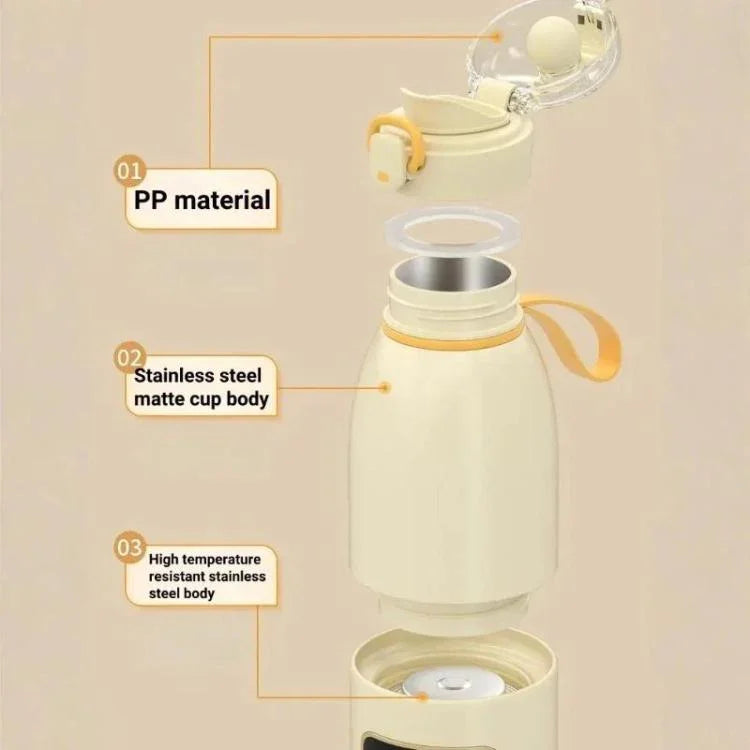 Aquecedor Portátil Sem Fios para Biberão de Bebé 450ml 15000mAh, Copo de Aquecimento Recarregável 37-55 graus, Aço Inoxidável, Vidro